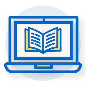 illustration of laptop with open book on monitor